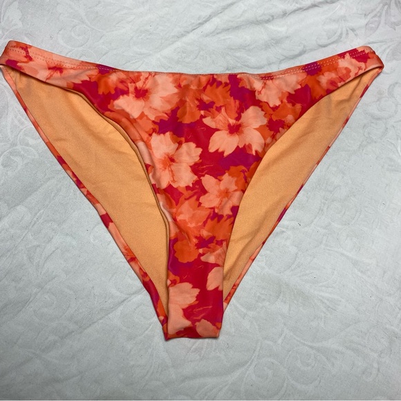 NEW Cheeky Bikini Bottoms Refuge Size Small Orange Pink Red Floral Low Rise Hip - Picture 9 of 9